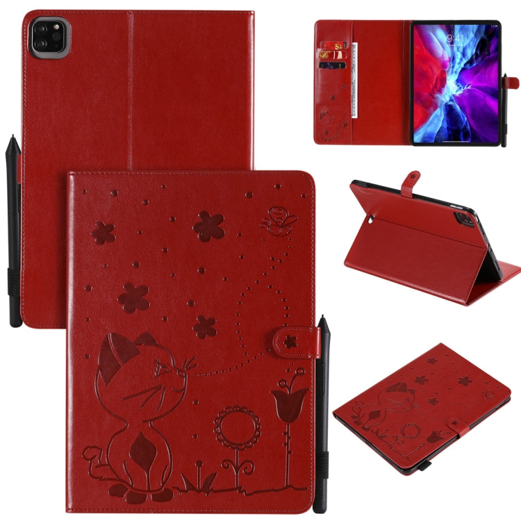 For iPad Pro 11 (2020) & (2018) Cat Bee Embossing Pattern Horizontal Flip Leather Tablet Case with Holder & Card Slots & Wallet & Pen Slot & Wake-up / Sleep Function(Red) - iPad Pro 11 (2020) Cases by buy2fix | Online Shopping UK | buy2fix