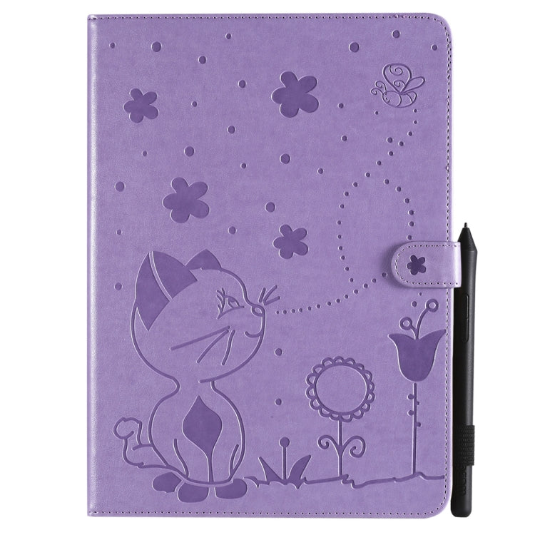 For iPad Pro 11 (2020) & (2018) Cat Bee Embossing Pattern Horizontal Flip Leather Tablet Case with Holder & Card Slots & Wallet & Pen Slot & Wake-up / Sleep Function(Purple) - iPad Pro 11 (2020) Cases by buy2fix | Online Shopping UK | buy2fix