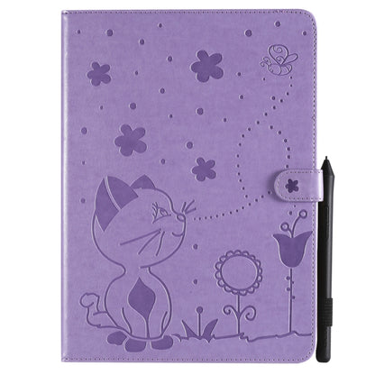 For iPad Pro 11 (2020) & (2018) Cat Bee Embossing Pattern Horizontal Flip Leather Tablet Case with Holder & Card Slots & Wallet & Pen Slot & Wake-up / Sleep Function(Purple) - iPad Pro 11 (2020) Cases by buy2fix | Online Shopping UK | buy2fix