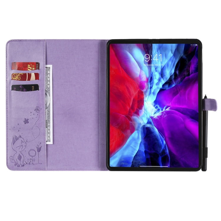 For iPad Pro 11 (2020) & (2018) Cat Bee Embossing Pattern Horizontal Flip Leather Tablet Case with Holder & Card Slots & Wallet & Pen Slot & Wake-up / Sleep Function(Purple) - iPad Pro 11 (2020) Cases by buy2fix | Online Shopping UK | buy2fix
