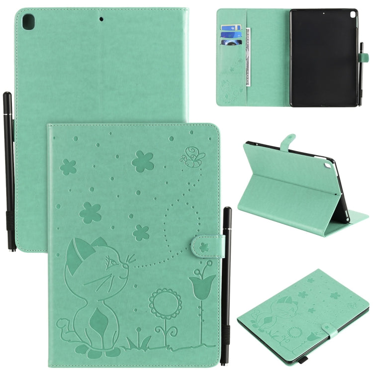 For iPad 10.2 / Air (2019) / Pro 10.5 Cat Bee Embossing Pattern Horizontal Flip Leather Case with Holder & Card Slots & Wallet & Pen Slot & Wake-up / Sleep Function(Green) - iPad 10.2 Cases by buy2fix | Online Shopping UK | buy2fix