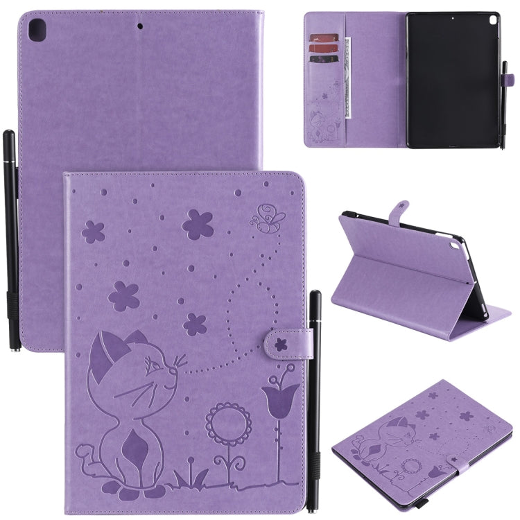 For iPad 10.2 / Air (2019) / Pro 10.5 Cat Bee Embossing Pattern Horizontal Flip Leather Case with Holder & Card Slots & Wallet & Pen Slot & Wake-up / Sleep Function(Purple) - iPad 10.2 Cases by buy2fix | Online Shopping UK | buy2fix