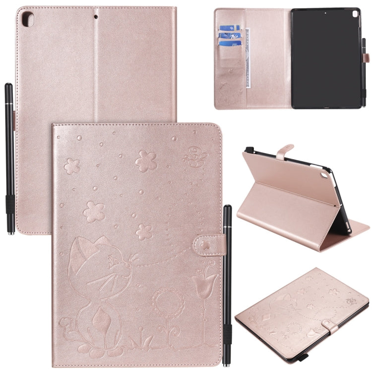For iPad 10.2 / Air (2019) / Pro 10.5 Cat Bee Embossing Pattern Horizontal Flip Leather Case with Holder & Card Slots & Wallet & Pen Slot & Wake-up / Sleep Function(Rose Gold) - iPad 10.2 Cases by buy2fix | Online Shopping UK | buy2fix