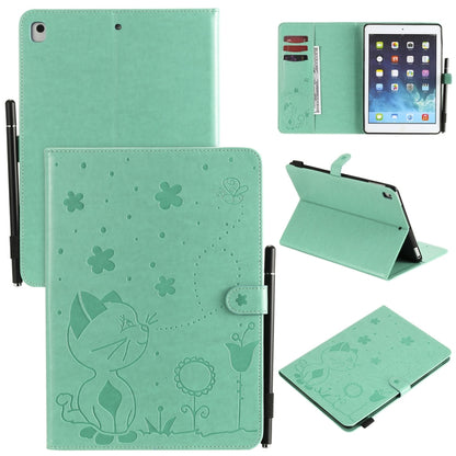 For iPad Air 2 / Air / 9.7 (2018) & (2017) Cat Bee Embossing Pattern Horizontal Flip Leather Case with Holder & Card Slots & Wallet & Pen Slot & Wake-up / Sleep Function(Green) - iPad 9.7 (2018) & (2017) Cases by buy2fix | Online Shopping UK | buy2fix