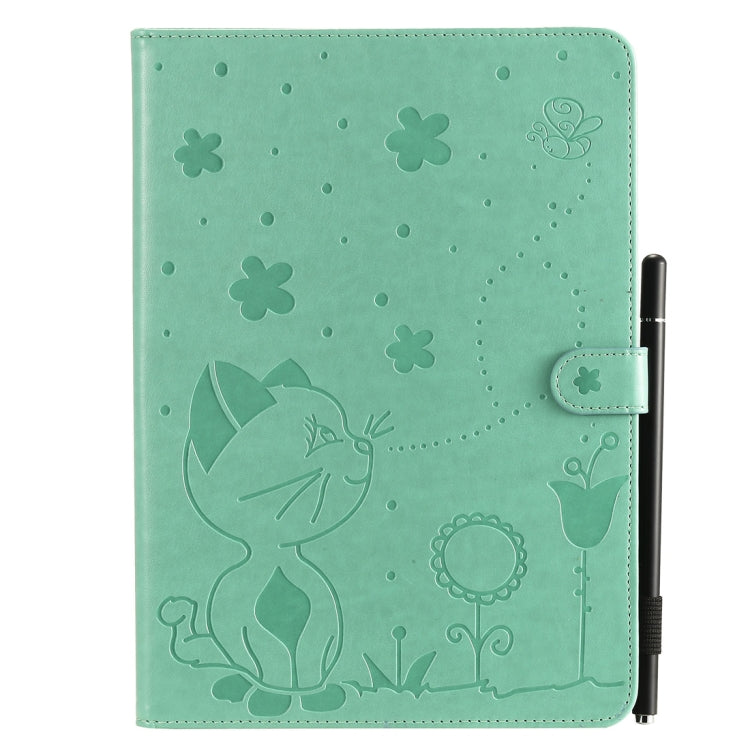 For iPad Air 2 / Air / 9.7 (2018) & (2017) Cat Bee Embossing Pattern Horizontal Flip Leather Case with Holder & Card Slots & Wallet & Pen Slot & Wake-up / Sleep Function(Green) - iPad 9.7 (2018) & (2017) Cases by buy2fix | Online Shopping UK | buy2fix