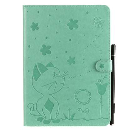 For iPad Air 2 / Air / 9.7 (2018) & (2017) Cat Bee Embossing Pattern Horizontal Flip Leather Case with Holder & Card Slots & Wallet & Pen Slot & Wake-up / Sleep Function(Green) - iPad 9.7 (2018) & (2017) Cases by buy2fix | Online Shopping UK | buy2fix