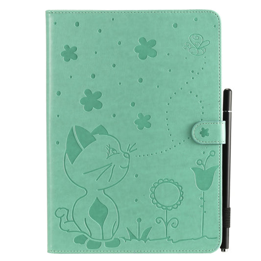 For iPad Air 2 / Air / 9.7 (2018) & (2017) Cat Bee Embossing Pattern Horizontal Flip Leather Case with Holder & Card Slots & Wallet & Pen Slot & Wake-up / Sleep Function(Green) - iPad 9.7 (2018) & (2017) Cases by buy2fix | Online Shopping UK | buy2fix