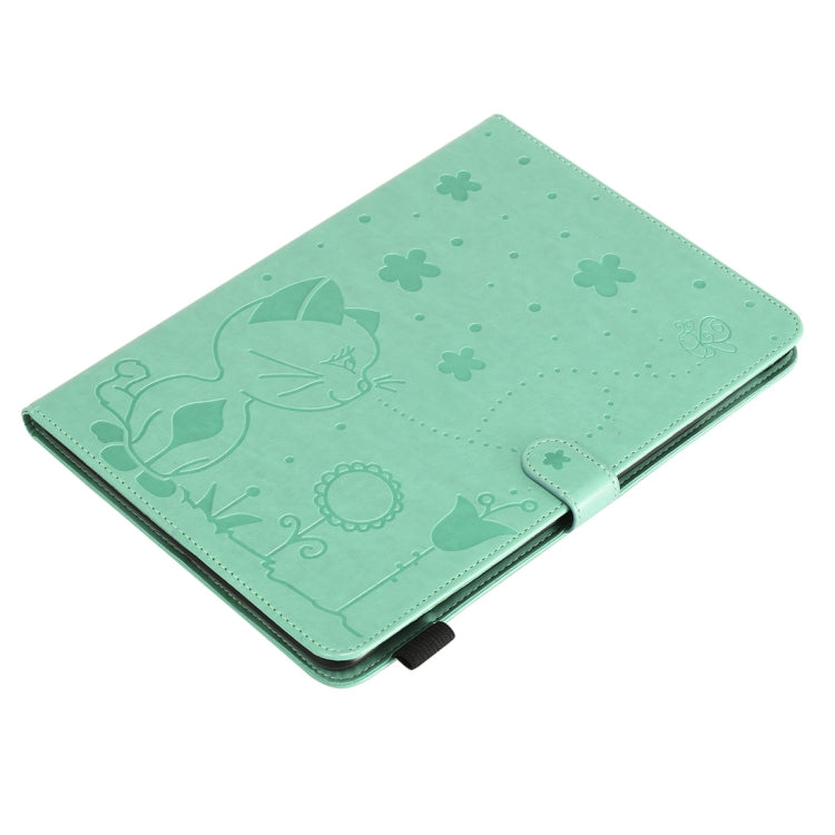For iPad Air 2 / Air / 9.7 (2018) & (2017) Cat Bee Embossing Pattern Horizontal Flip Leather Case with Holder & Card Slots & Wallet & Pen Slot & Wake-up / Sleep Function(Green) - iPad 9.7 (2018) & (2017) Cases by buy2fix | Online Shopping UK | buy2fix