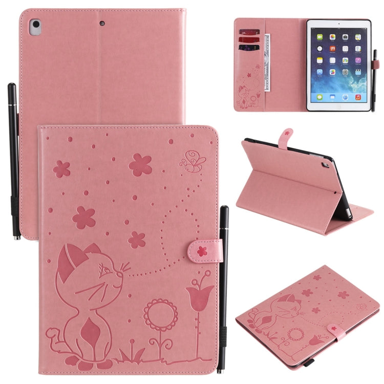 For iPad Air 2 / Air / 9.7 (2018) & (2017) Cat Bee Embossing Pattern Horizontal Flip Leather Case with Holder & Card Slots & Wallet & Pen Slot & Wake-up / Sleep Function(Pink) - iPad 9.7 (2018) & (2017) Cases by buy2fix | Online Shopping UK | buy2fix