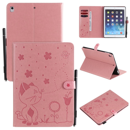 For iPad Air 2 / Air / 9.7 (2018) & (2017) Cat Bee Embossing Pattern Horizontal Flip Leather Case with Holder & Card Slots & Wallet & Pen Slot & Wake-up / Sleep Function(Pink) - iPad 9.7 (2018) & (2017) Cases by buy2fix | Online Shopping UK | buy2fix