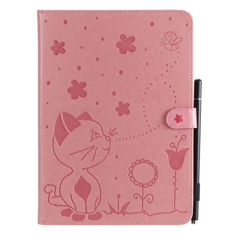For iPad Air 2 / Air / 9.7 (2018) & (2017) Cat Bee Embossing Pattern Horizontal Flip Leather Case with Holder & Card Slots & Wallet & Pen Slot & Wake-up / Sleep Function(Pink) - iPad 9.7 (2018) & (2017) Cases by buy2fix | Online Shopping UK | buy2fix