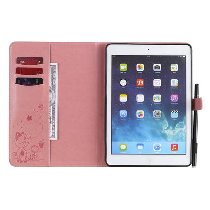 For iPad Air 2 / Air / 9.7 (2018) & (2017) Cat Bee Embossing Pattern Horizontal Flip Leather Case with Holder & Card Slots & Wallet & Pen Slot & Wake-up / Sleep Function(Pink) - iPad 9.7 (2018) & (2017) Cases by buy2fix | Online Shopping UK | buy2fix