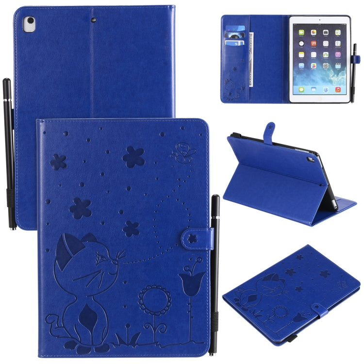 For iPad Air 2 / Air / 9.7 (2018) & (2017) Cat Bee Embossing Pattern Horizontal Flip Leather Case with Holder & Card Slots & Wallet & Pen Slot & Wake-up / Sleep Function(Blue) - iPad 9.7 (2018) & (2017) Cases by buy2fix | Online Shopping UK | buy2fix
