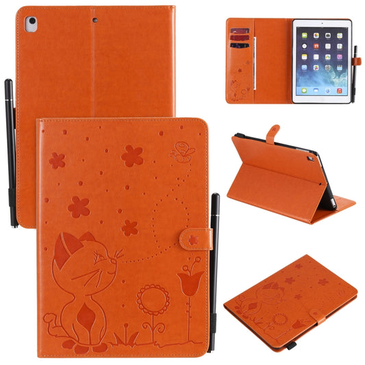 For iPad Air 2 / Air / 9.7 (2018) & (2017) Cat Bee Embossing Pattern Horizontal Flip Leather Case with Holder & Card Slots & Wallet & Pen Slot & Wake-up / Sleep Function(Orange) - iPad 9.7 (2018) & (2017) Cases by buy2fix | Online Shopping UK | buy2fix