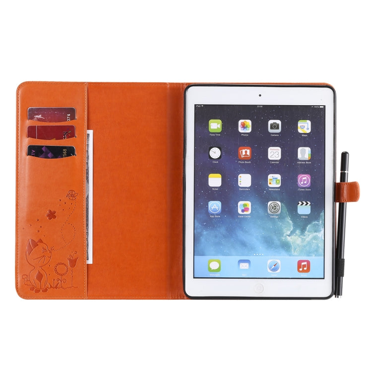 For iPad Air 2 / Air / 9.7 (2018) & (2017) Cat Bee Embossing Pattern Horizontal Flip Leather Case with Holder & Card Slots & Wallet & Pen Slot & Wake-up / Sleep Function(Orange) - iPad 9.7 (2018) & (2017) Cases by buy2fix | Online Shopping UK | buy2fix