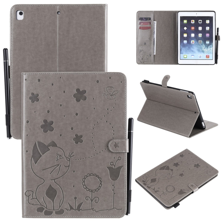 For iPad Air 2 / Air / 9.7 (2018) & (2017) Cat Bee Embossing Pattern Horizontal Flip Leather Case with Holder & Card Slots & Wallet & Pen Slot & Wake-up / Sleep Function(Grey) - iPad 9.7 (2018) & (2017) Cases by buy2fix | Online Shopping UK | buy2fix