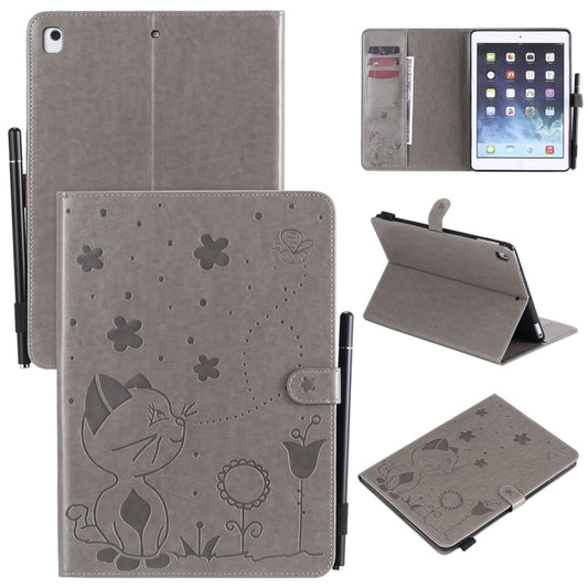 For iPad Air 2 / Air / 9.7 (2018) & (2017) Cat Bee Embossing Pattern Horizontal Flip Leather Case with Holder & Card Slots & Wallet & Pen Slot & Wake-up / Sleep Function(Grey) - iPad 9.7 (2018) & (2017) Cases by buy2fix | Online Shopping UK | buy2fix