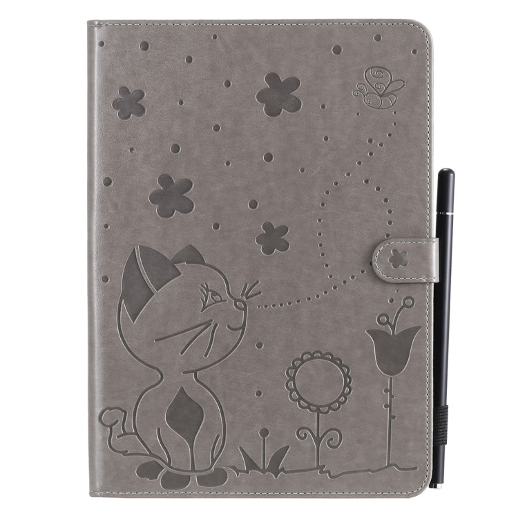 For iPad Air 2 / Air / 9.7 (2018) & (2017) Cat Bee Embossing Pattern Horizontal Flip Leather Case with Holder & Card Slots & Wallet & Pen Slot & Wake-up / Sleep Function(Grey) - iPad 9.7 (2018) & (2017) Cases by buy2fix | Online Shopping UK | buy2fix