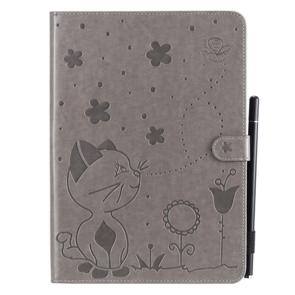For iPad Air 2 / Air / 9.7 (2018) & (2017) Cat Bee Embossing Pattern Horizontal Flip Leather Case with Holder & Card Slots & Wallet & Pen Slot & Wake-up / Sleep Function(Grey) - iPad 9.7 (2018) & (2017) Cases by buy2fix | Online Shopping UK | buy2fix