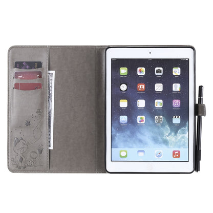 For iPad Air 2 / Air / 9.7 (2018) & (2017) Cat Bee Embossing Pattern Horizontal Flip Leather Case with Holder & Card Slots & Wallet & Pen Slot & Wake-up / Sleep Function(Grey) - iPad 9.7 (2018) & (2017) Cases by buy2fix | Online Shopping UK | buy2fix