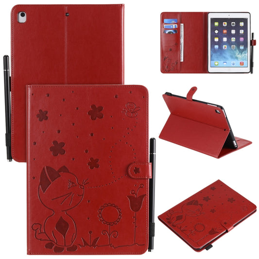 For iPad Air 2 / Air / 9.7 (2018) & (2017) Cat Bee Embossing Pattern Horizontal Flip Leather Case with Holder & Card Slots & Wallet & Pen Slot & Wake-up / Sleep Function(Red) - iPad 9.7 (2018) & (2017) Cases by buy2fix | Online Shopping UK | buy2fix