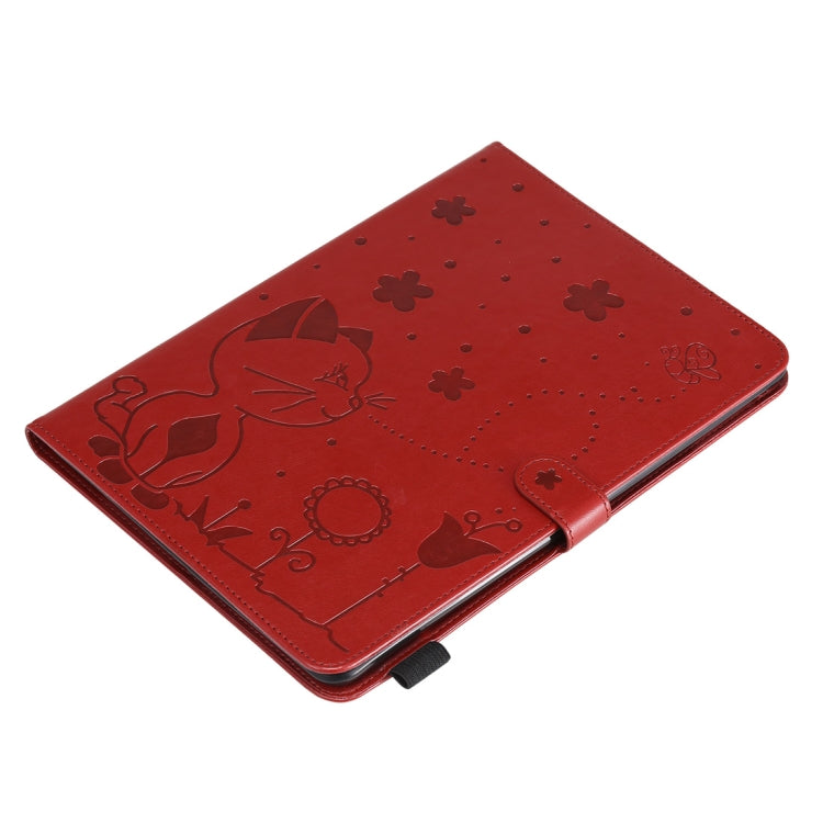 For iPad Air 2 / Air / 9.7 (2018) & (2017) Cat Bee Embossing Pattern Horizontal Flip Leather Case with Holder & Card Slots & Wallet & Pen Slot & Wake-up / Sleep Function(Red) - iPad 9.7 (2018) & (2017) Cases by buy2fix | Online Shopping UK | buy2fix