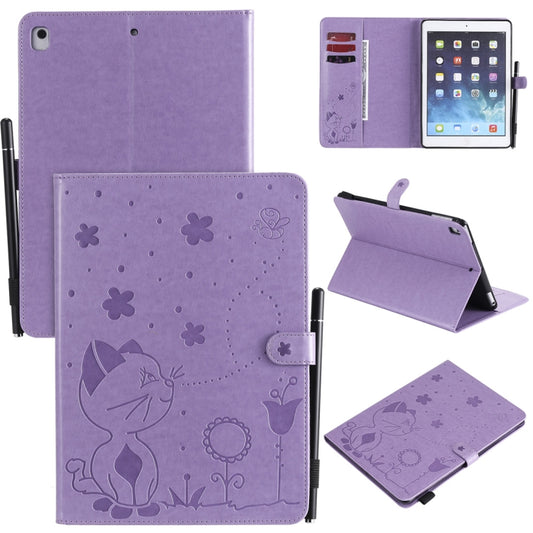 For iPad Air 2 / Air / 9.7 (2018) & (2017) Cat Bee Embossing Pattern Horizontal Flip Leather Case with Holder & Card Slots & Wallet & Pen Slot & Wake-up / Sleep Function(Purple) - iPad 9.7 (2018) & (2017) Cases by buy2fix | Online Shopping UK | buy2fix