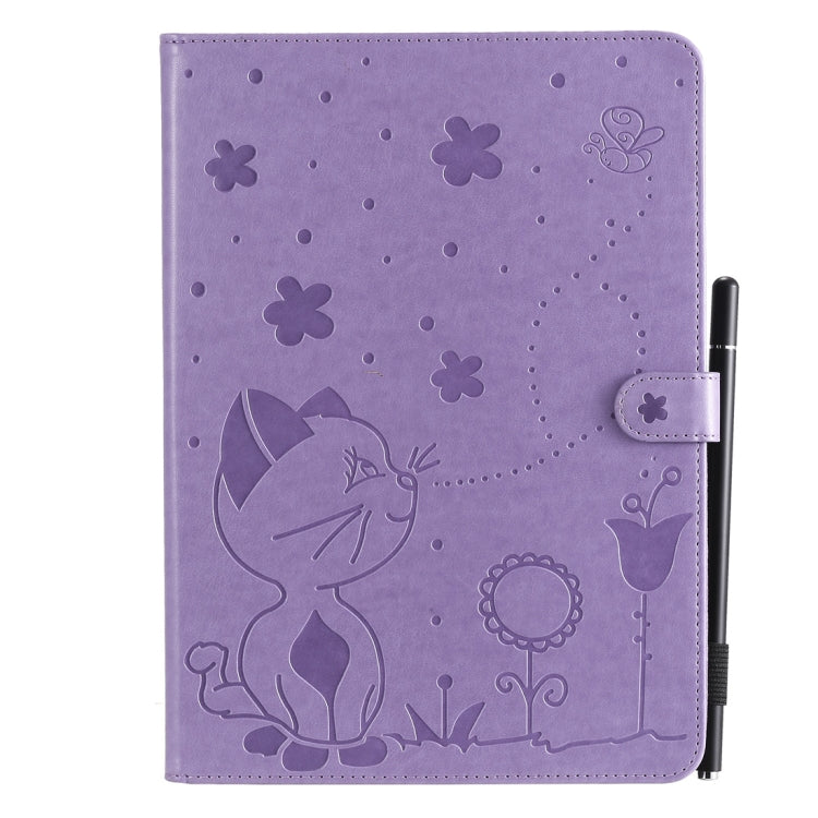 For iPad Air 2 / Air / 9.7 (2018) & (2017) Cat Bee Embossing Pattern Horizontal Flip Leather Case with Holder & Card Slots & Wallet & Pen Slot & Wake-up / Sleep Function(Purple) - iPad 9.7 (2018) & (2017) Cases by buy2fix | Online Shopping UK | buy2fix