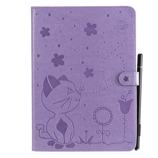 For iPad Air 2 / Air / 9.7 (2018) & (2017) Cat Bee Embossing Pattern Horizontal Flip Leather Case with Holder & Card Slots & Wallet & Pen Slot & Wake-up / Sleep Function(Purple) - iPad 9.7 (2018) & (2017) Cases by buy2fix | Online Shopping UK | buy2fix