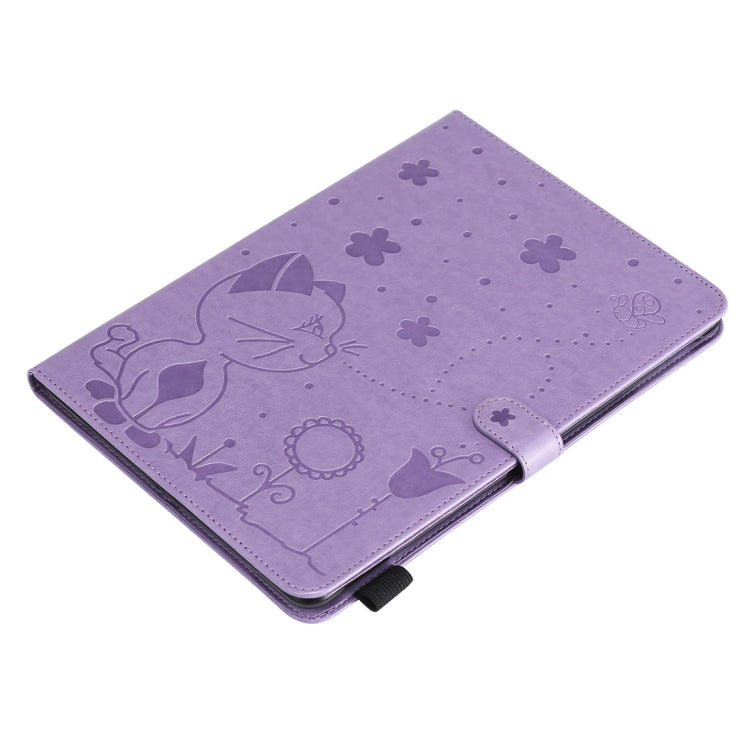For iPad Air 2 / Air / 9.7 (2018) & (2017) Cat Bee Embossing Pattern Horizontal Flip Leather Case with Holder & Card Slots & Wallet & Pen Slot & Wake-up / Sleep Function(Purple) - iPad 9.7 (2018) & (2017) Cases by buy2fix | Online Shopping UK | buy2fix