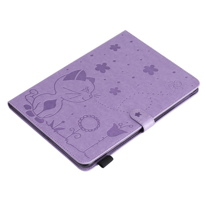 For iPad Air 2 / Air / 9.7 (2018) & (2017) Cat Bee Embossing Pattern Horizontal Flip Leather Case with Holder & Card Slots & Wallet & Pen Slot & Wake-up / Sleep Function(Purple) - iPad 9.7 (2018) & (2017) Cases by buy2fix | Online Shopping UK | buy2fix