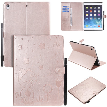 For iPad Air 2 / Air / 9.7 (2018) & (2017) Cat Bee Embossing Pattern Horizontal Flip Leather Case with Holder & Card Slots & Wallet & Pen Slot & Wake-up / Sleep Function(Rose Gold) - iPad 9.7 (2018) & (2017) Cases by buy2fix | Online Shopping UK | buy2fix