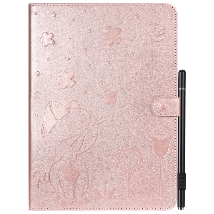 For iPad Air 2 / Air / 9.7 (2018) & (2017) Cat Bee Embossing Pattern Horizontal Flip Leather Case with Holder & Card Slots & Wallet & Pen Slot & Wake-up / Sleep Function(Rose Gold) - iPad 9.7 (2018) & (2017) Cases by buy2fix | Online Shopping UK | buy2fix