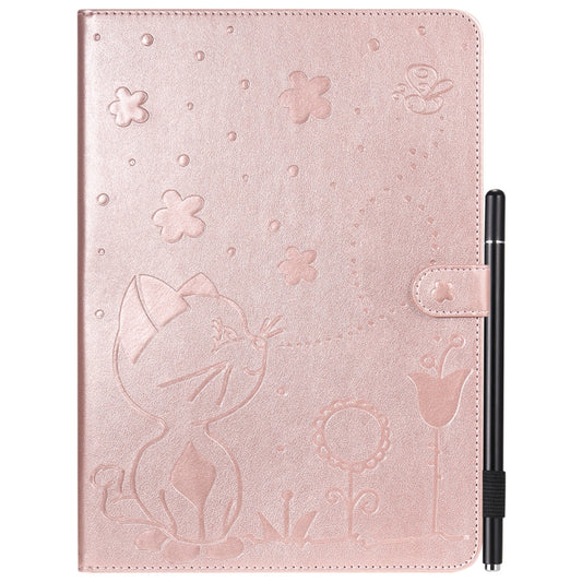 For iPad Air 2 / Air / 9.7 (2018) & (2017) Cat Bee Embossing Pattern Horizontal Flip Leather Case with Holder & Card Slots & Wallet & Pen Slot & Wake-up / Sleep Function(Rose Gold) - iPad 9.7 (2018) & (2017) Cases by buy2fix | Online Shopping UK | buy2fix