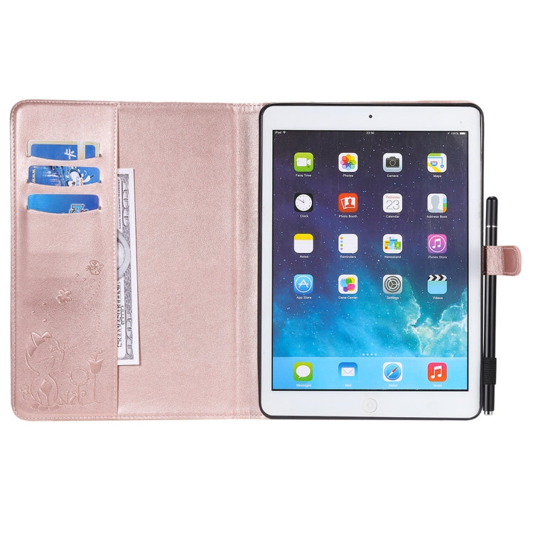 For iPad Air 2 / Air / 9.7 (2018) & (2017) Cat Bee Embossing Pattern Horizontal Flip Leather Case with Holder & Card Slots & Wallet & Pen Slot & Wake-up / Sleep Function(Rose Gold) - iPad 9.7 (2018) & (2017) Cases by buy2fix | Online Shopping UK | buy2fix