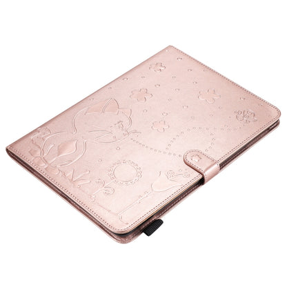 For iPad Air 2 / Air / 9.7 (2018) & (2017) Cat Bee Embossing Pattern Horizontal Flip Leather Case with Holder & Card Slots & Wallet & Pen Slot & Wake-up / Sleep Function(Rose Gold) - iPad 9.7 (2018) & (2017) Cases by buy2fix | Online Shopping UK | buy2fix