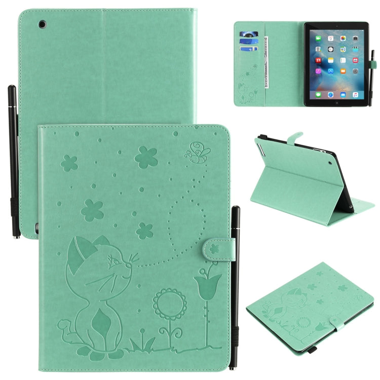 For iPad 4 / 3 / 2 Cat Bee Embossing Pattern Horizontal Flip Leather Case with Holder & Card Slots & Wallet & Pen Slot & Wake-up / Sleep Function(Green) - iPad 4 & 3 & 2 Cases by buy2fix | Online Shopping UK | buy2fix