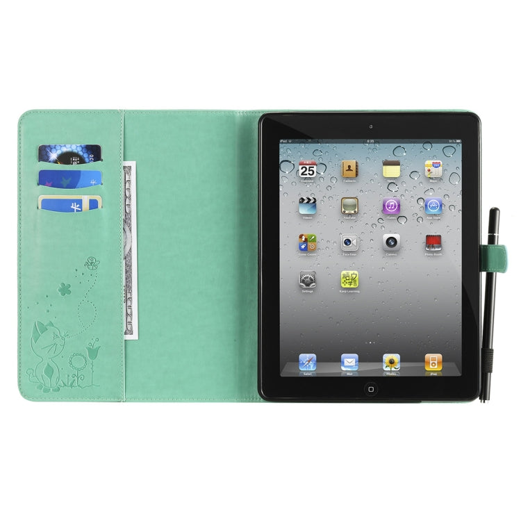 For iPad 4 / 3 / 2 Cat Bee Embossing Pattern Horizontal Flip Leather Case with Holder & Card Slots & Wallet & Pen Slot & Wake-up / Sleep Function(Green) - iPad 4 & 3 & 2 Cases by buy2fix | Online Shopping UK | buy2fix