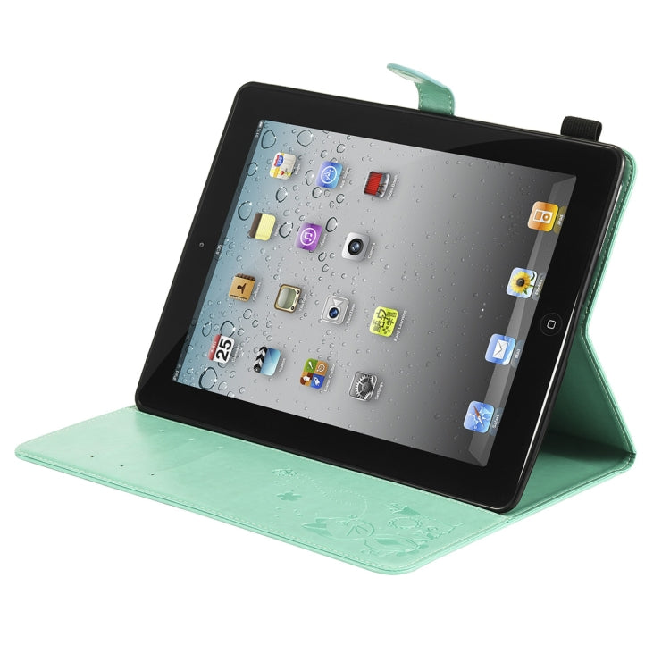 For iPad 4 / 3 / 2 Cat Bee Embossing Pattern Horizontal Flip Leather Case with Holder & Card Slots & Wallet & Pen Slot & Wake-up / Sleep Function(Green) - iPad 4 & 3 & 2 Cases by buy2fix | Online Shopping UK | buy2fix