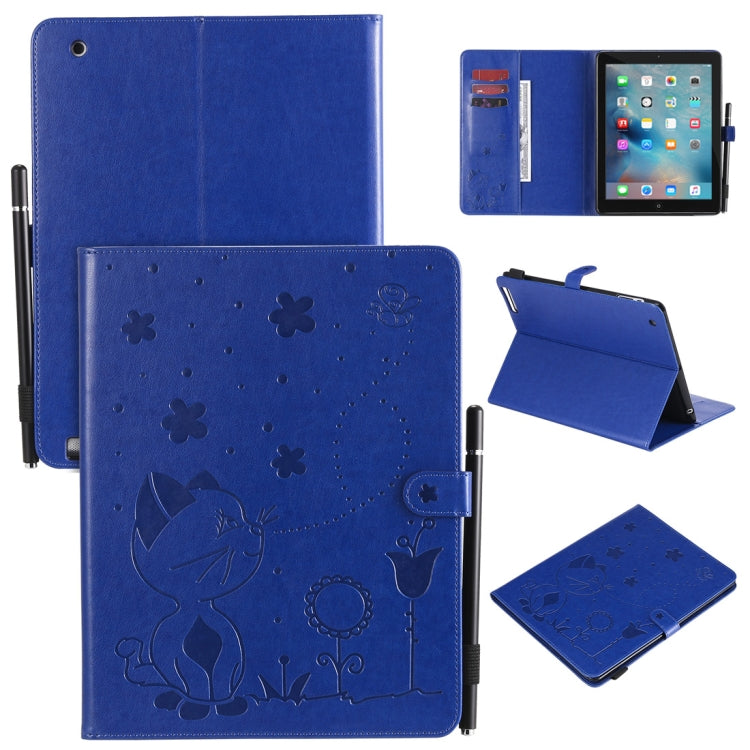 For iPad 4 / 3 / 2 Cat Bee Embossing Pattern Horizontal Flip Leather Case with Holder & Card Slots & Wallet & Pen Slot & Wake-up / Sleep Function(Blue) - iPad 4 & 3 & 2 Cases by buy2fix | Online Shopping UK | buy2fix