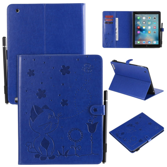 For iPad 4 / 3 / 2 Cat Bee Embossing Pattern Horizontal Flip Leather Case with Holder & Card Slots & Wallet & Pen Slot & Wake-up / Sleep Function(Blue) - iPad 4 & 3 & 2 Cases by buy2fix | Online Shopping UK | buy2fix