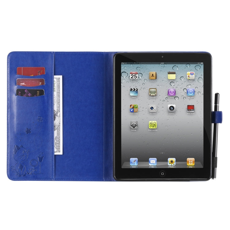 For iPad 4 / 3 / 2 Cat Bee Embossing Pattern Horizontal Flip Leather Case with Holder & Card Slots & Wallet & Pen Slot & Wake-up / Sleep Function(Blue) - iPad 4 & 3 & 2 Cases by buy2fix | Online Shopping UK | buy2fix
