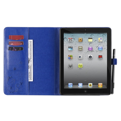 For iPad 4 / 3 / 2 Cat Bee Embossing Pattern Horizontal Flip Leather Case with Holder & Card Slots & Wallet & Pen Slot & Wake-up / Sleep Function(Blue) - iPad 4 & 3 & 2 Cases by buy2fix | Online Shopping UK | buy2fix