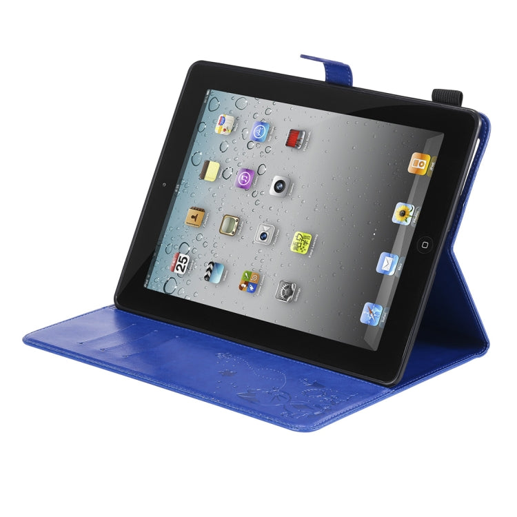 For iPad 4 / 3 / 2 Cat Bee Embossing Pattern Horizontal Flip Leather Case with Holder & Card Slots & Wallet & Pen Slot & Wake-up / Sleep Function(Blue) - iPad 4 & 3 & 2 Cases by buy2fix | Online Shopping UK | buy2fix