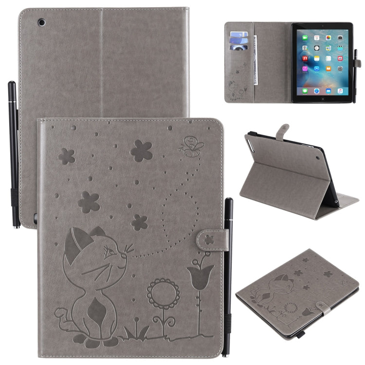 For iPad 4 / 3 / 2 Cat Bee Embossing Pattern Horizontal Flip Leather Case with Holder & Card Slots & Wallet & Pen Slot & Wake-up / Sleep Function(Grey) - iPad 4 & 3 & 2 Cases by buy2fix | Online Shopping UK | buy2fix