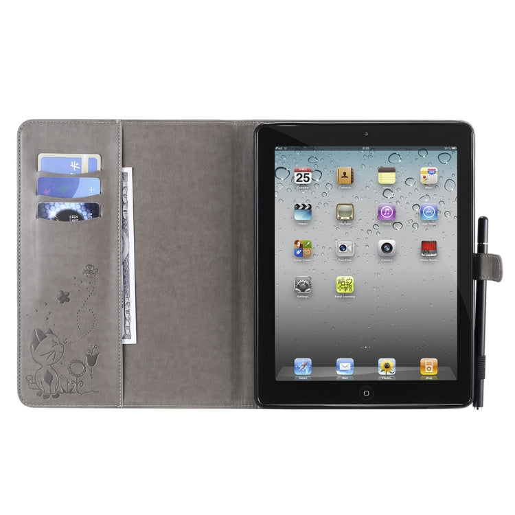 For iPad 4 / 3 / 2 Cat Bee Embossing Pattern Horizontal Flip Leather Case with Holder & Card Slots & Wallet & Pen Slot & Wake-up / Sleep Function(Grey) - iPad 4 & 3 & 2 Cases by buy2fix | Online Shopping UK | buy2fix