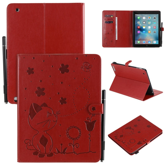 For iPad 4 / 3 / 2 Cat Bee Embossing Pattern Horizontal Flip Leather Case with Holder & Card Slots & Wallet & Pen Slot & Wake-up / Sleep Function(Red) - iPad 4 & 3 & 2 Cases by buy2fix | Online Shopping UK | buy2fix