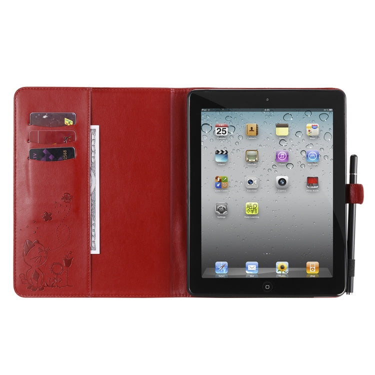 For iPad 4 / 3 / 2 Cat Bee Embossing Pattern Horizontal Flip Leather Case with Holder & Card Slots & Wallet & Pen Slot & Wake-up / Sleep Function(Red) - iPad 4 & 3 & 2 Cases by buy2fix | Online Shopping UK | buy2fix