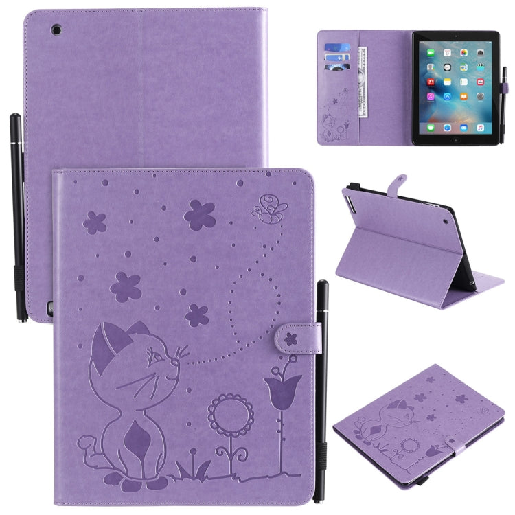 For iPad 4 / 3 / 2 Cat Bee Embossing Pattern Horizontal Flip Leather Case with Holder & Card Slots & Wallet & Pen Slot & Wake-up / Sleep Function(Purple) - iPad 4 & 3 & 2 Cases by buy2fix | Online Shopping UK | buy2fix