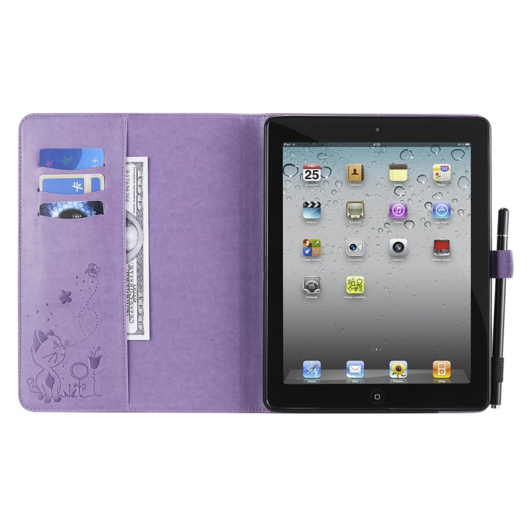 For iPad 4 / 3 / 2 Cat Bee Embossing Pattern Horizontal Flip Leather Case with Holder & Card Slots & Wallet & Pen Slot & Wake-up / Sleep Function(Purple) - iPad 4 & 3 & 2 Cases by buy2fix | Online Shopping UK | buy2fix